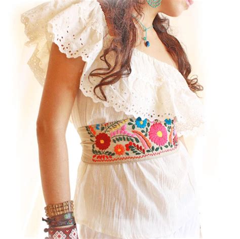Handmade Mexican Dress From Aida Coronado Off Shoulder Vintage Mexican Embroidered Blouse Aida