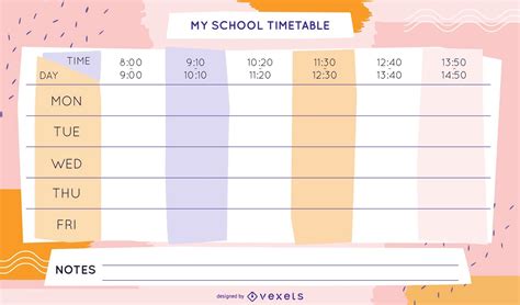 School Week Timetable Template Design Vector Download
