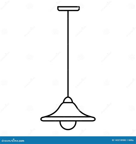 Black And White Vector Illustration Of Hanging Pendant Lamp Line Icon Of