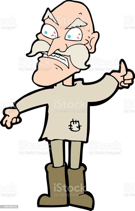 Cartoon Angry Old Man In Patched Clothing Stock Illustration Download