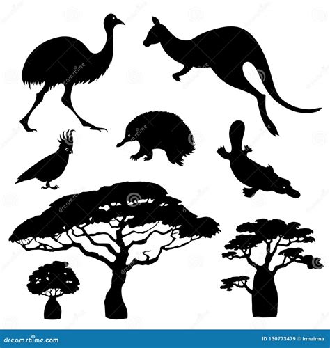 Silhouettes Of Australian Animals Cartoon Vector