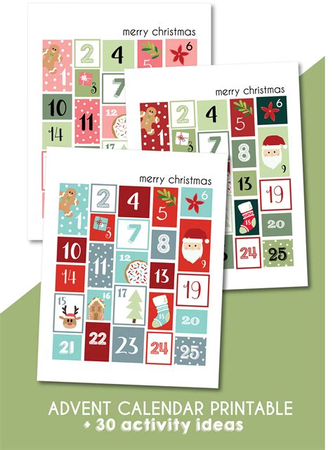 Printable Advent Calendar 30 Activity Ideas Short Stop Designs