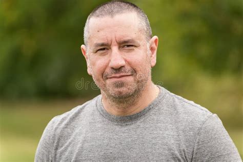 Portrait Of A Middle Aged Man With Short Hair Outdoor Stock Image
