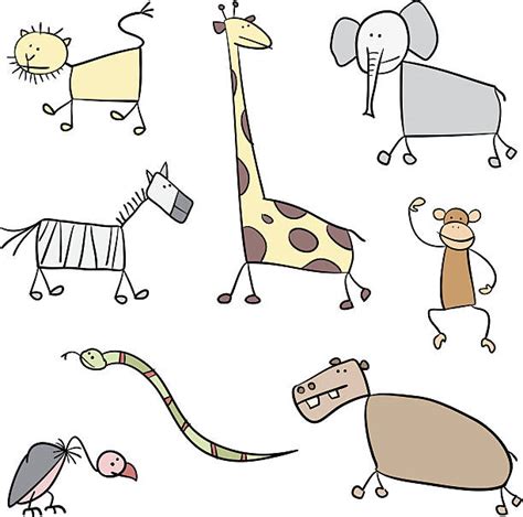 Drawing Of The Stick Figure Animals Illustrations Royalty Free Vector