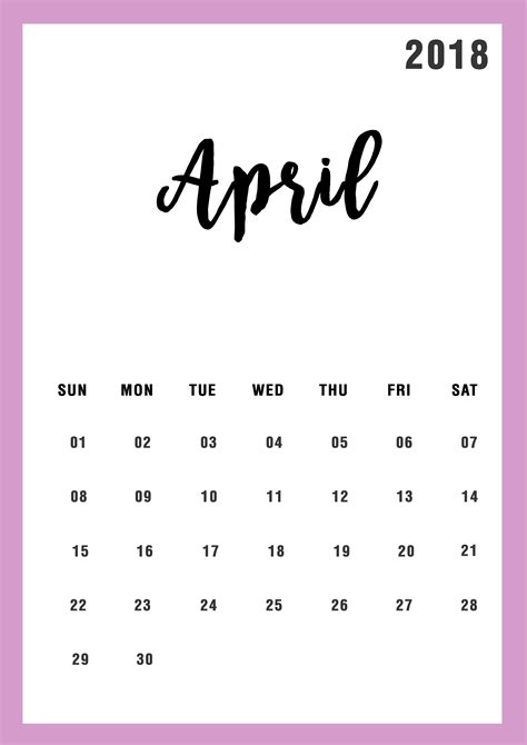 April 2018 Calendar Design Calendar Calendar Design Minimalist