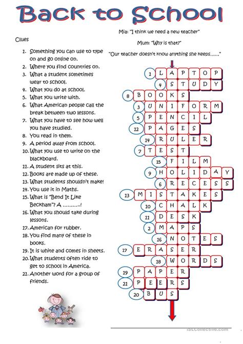 The crossword solver solves clues to crossword puzzles in the uk, usa & australia. Back to School Crossword (Key) - English ESL Worksheets ...