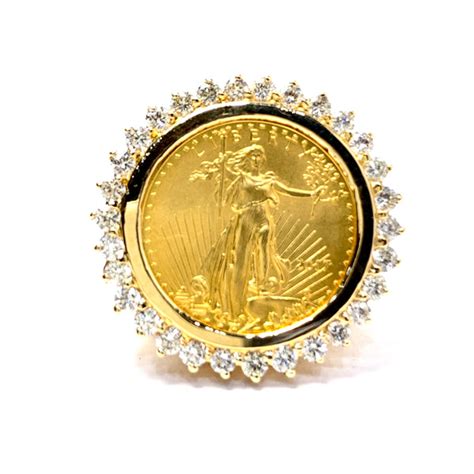 Ladies Gold Coin Ring Exotic Gems