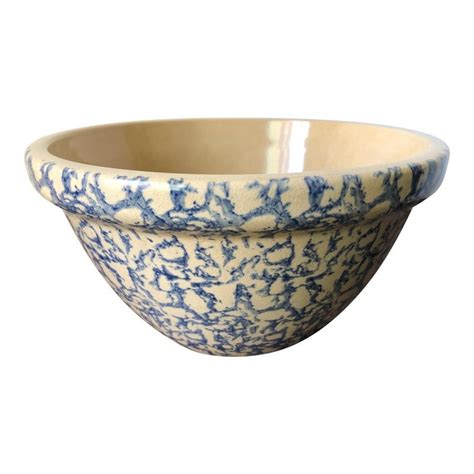 This Wonderful Large Vintage Mixing Bowl Features Blue Sponge Ware