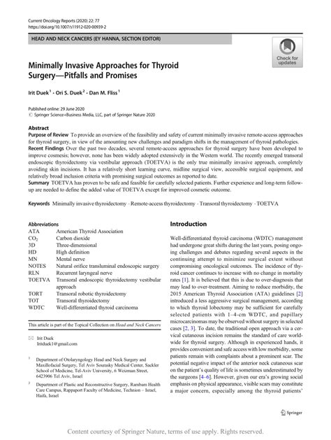 Minimally Invasive Approaches For Thyroid SurgeryPitfalls And Promises