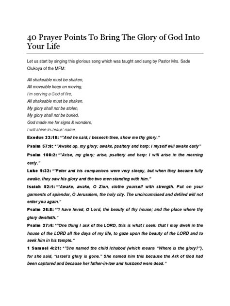 40 Prayer Points To Bring The Glory Of God Into Your Life Pdf Glory