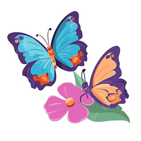 春の蝶のクリップアート 2 匹の蝶が花の近くに座っています 漫画 ベクターイラスト画像とpngフリー素材透過の無料ダウンロード Pngtree