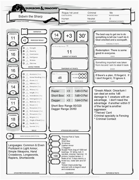 Dungeons And Dragons Character Sheet Printable