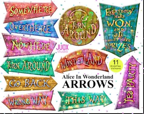Printable Alice In Wonderland Arrow Sign Posts Onederland Etsy