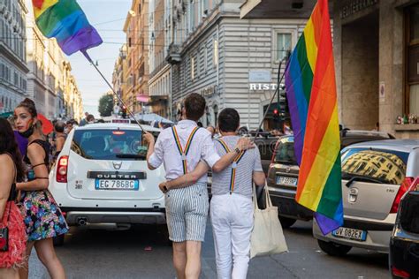 Parade With Music And Dancing At The Rome Pride In Italy Editorial Photo Image Of Lgbtq