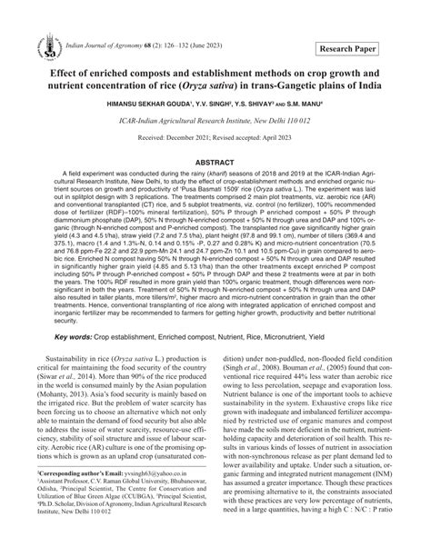 Pdf Effect Of Enriched Composts And Establishment Methods On Crop