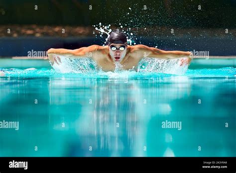 Perfect Butterfly Stroke A Male Swimmer Doing The Butterfly Stroke