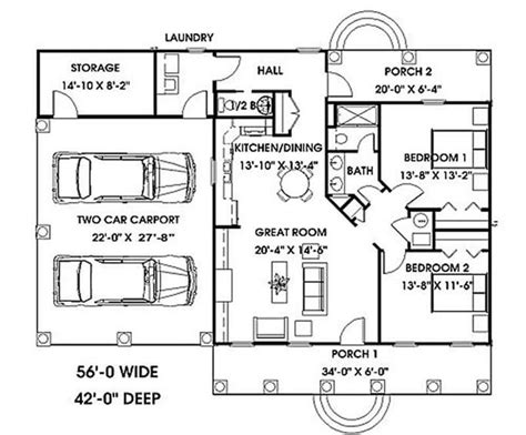 Small Simple Southern House Plan With Carport 1152 Sq Ft