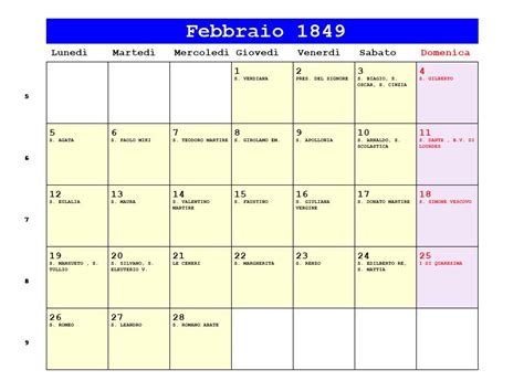 Calendario Febbraio 1849 Da Stampare Quaresima Eclisse Di Sole