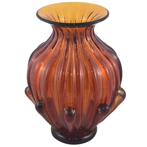 Murano Orange Glass Vase With Teardrops Attributed To Barovier And Toso Gm2938 Morgan