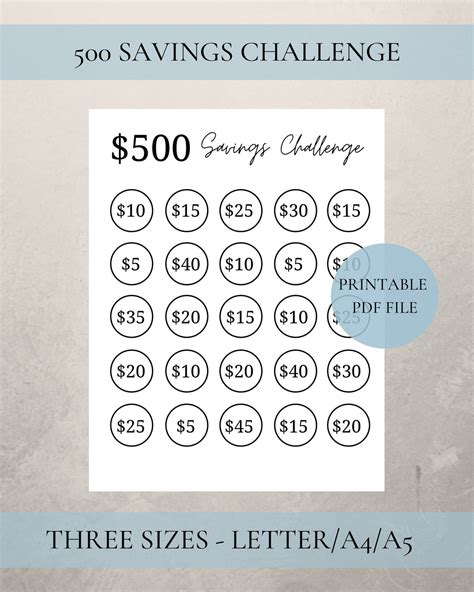 500 Savings Challenge Saving Challenge Printable Emergency Etsy