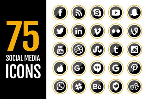 75 Gold Glossy Social Media Icons Custom Designed Icons ~ Creative Market