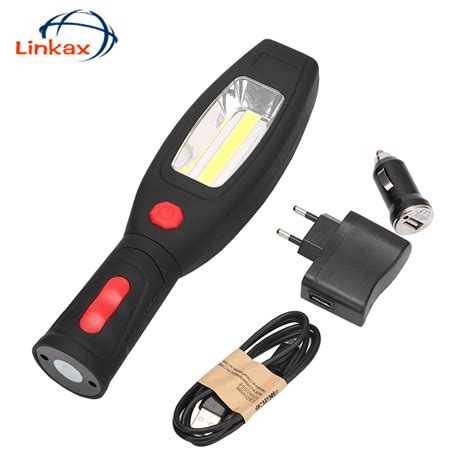 Usb Rechargeable Cob Led Flashlight Magnet Torch Work Light Lamp With