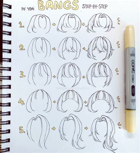 Step By Step For Drawing Bangs~ Manga Drawing Tutorials Drawing Hair