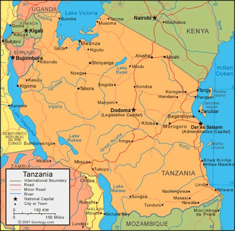 Tanzania Map And Satellite Image