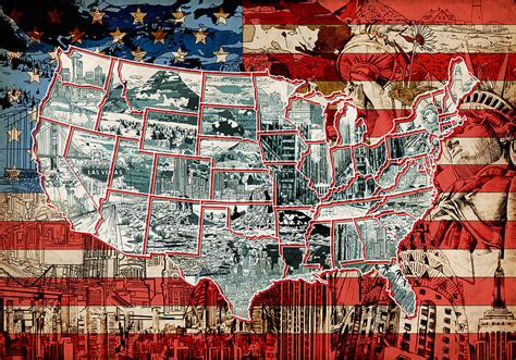 United States Drawing Collage Map 6 Painting By Bekim M
