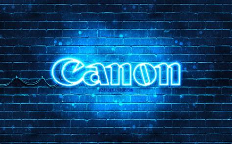 Download Wallpapers Canon Blue Logo 4k Blue Brickwall Canon Logo
