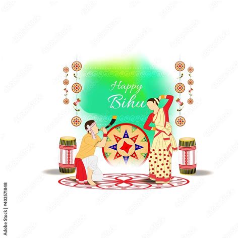 Vector Illustration Of Happy Rngoli Bihu Assamese New Year Indian