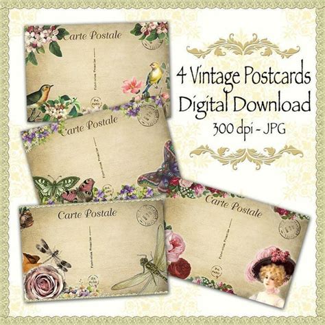 4 Digital Antique Vintage Style Postcards Alanda Online