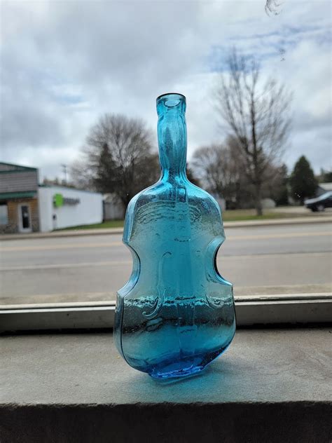 Vintage Violin Bottle Aqua Blue Glass Etsy