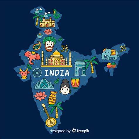 Mapa De India Dibujado A Mano Vector Premium