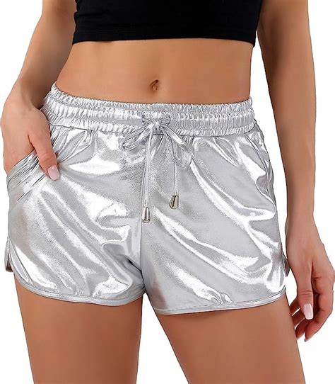 Poshdivah Metallic Shorts For Women Hot Sparkly Shiny Shorts With