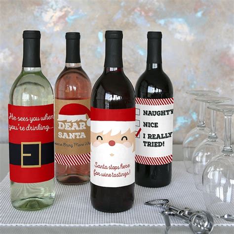 Funny Jolly Santa Claus Holiday Wine Bottle Labels For Etsy