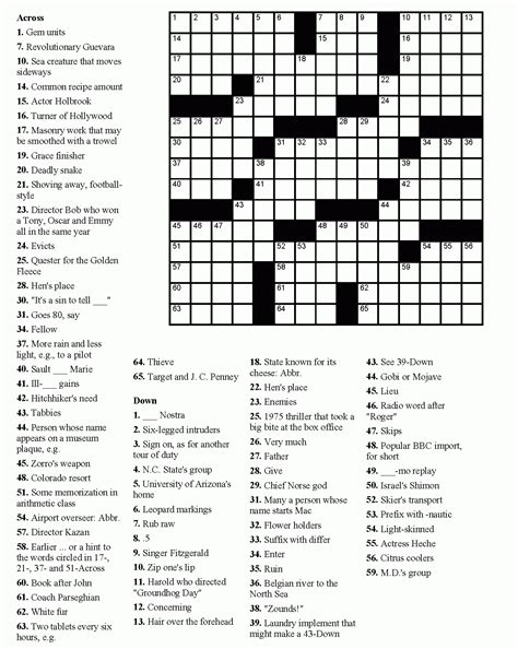 Free Printable Crosswords Easy | Sally Crossword Puzzles
