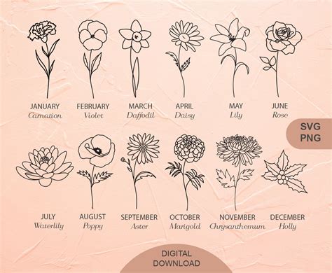 Birth Month Flower Svg Flower Line Art Svg Botanical Line | Etsy