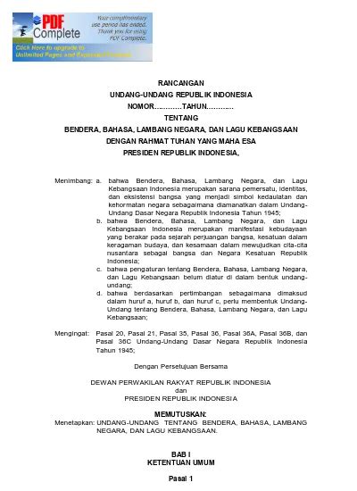 Rancangan Undang Undang Republik Indonesia Tentang Bendera Bahasa Lambang Negara Dan Lagu