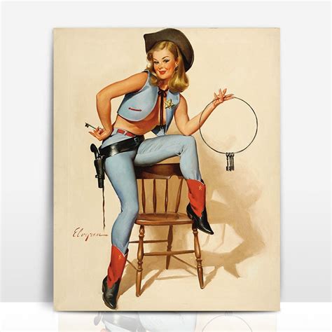 Gil Elvgren A Key Situation 1967 Cowgirl Pin Up Girl Reprint Etsy