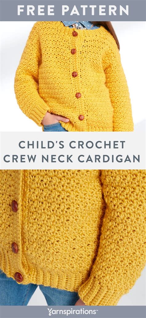 Free Childs Crochet Crew Neck Cardigan Pattern Using Caron Simply Soft