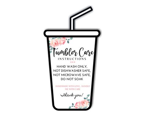 Tumbler Care Cards Ready To Print Digital Files Printable Etsy Canada