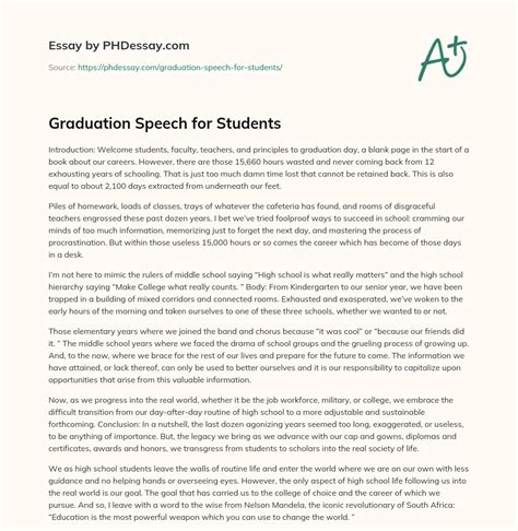 Graduation Speech For Students 500 Words