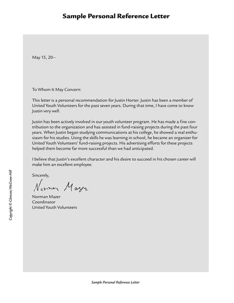 52 Character Reference Personal Reference Letter Sample Official Letter