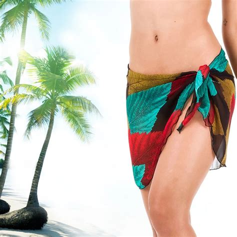 Gradient Mini Sarongs Sheer Short Sarong Swimwear Beach Chiffon Print Cover Up Wrap In Skirts
