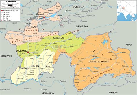 Detailed Large Political Map Of Tajikistan Showing Names Of Capital