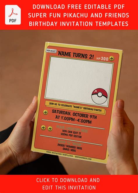 Cool Free Editable Pdf Lovely Pokémon Card Themed Birthday Invitation