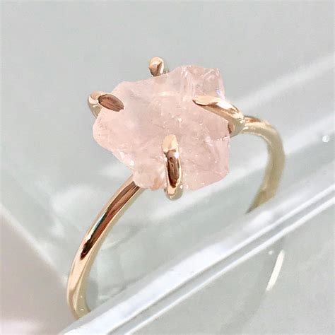 14k rose quartz ring 14k raw rose quartz ring 14k raw gemstone ring 14k gemstone ring 14k