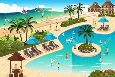 Tropical Resort Vector Landscape Vector Illustration