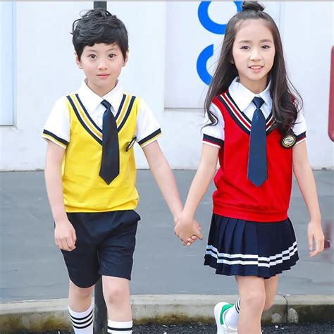 Children Japanese Korean School Uniforms For Girl Boys Red Style Shirt